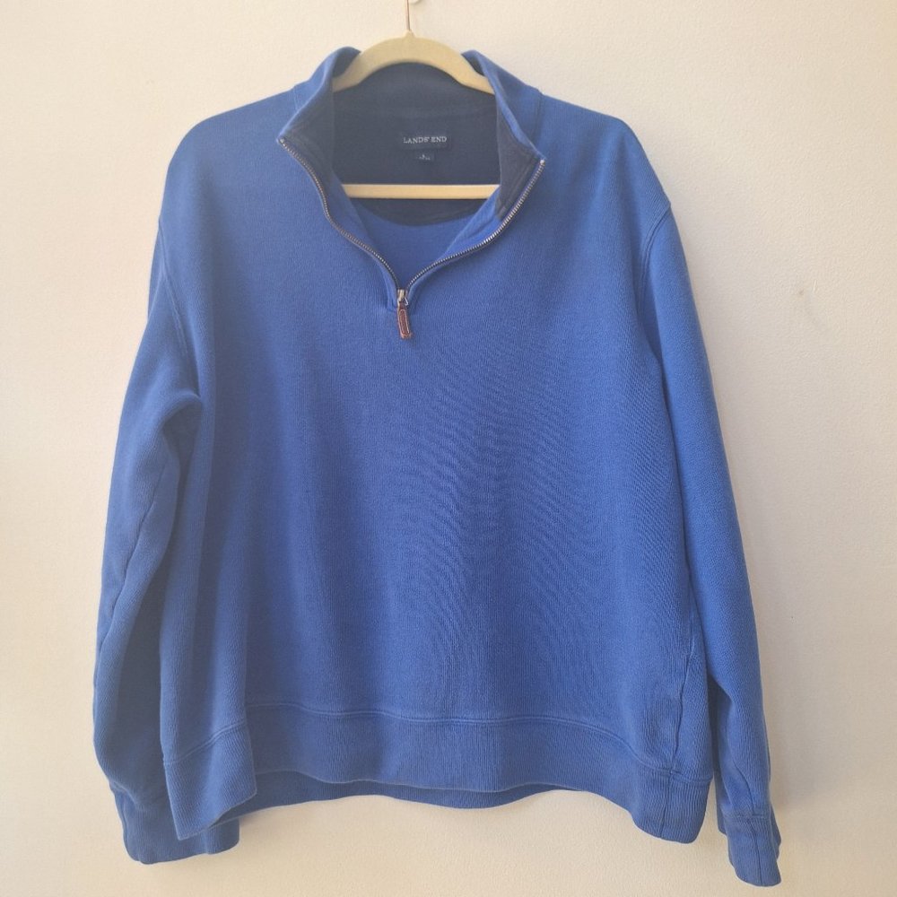 VTG LANDS' END Blue Cotton Quarter Zip Pullover